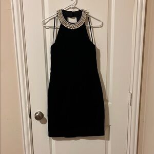 Black vintage velvet Dress with Pearl Detailing/Homecoming dress